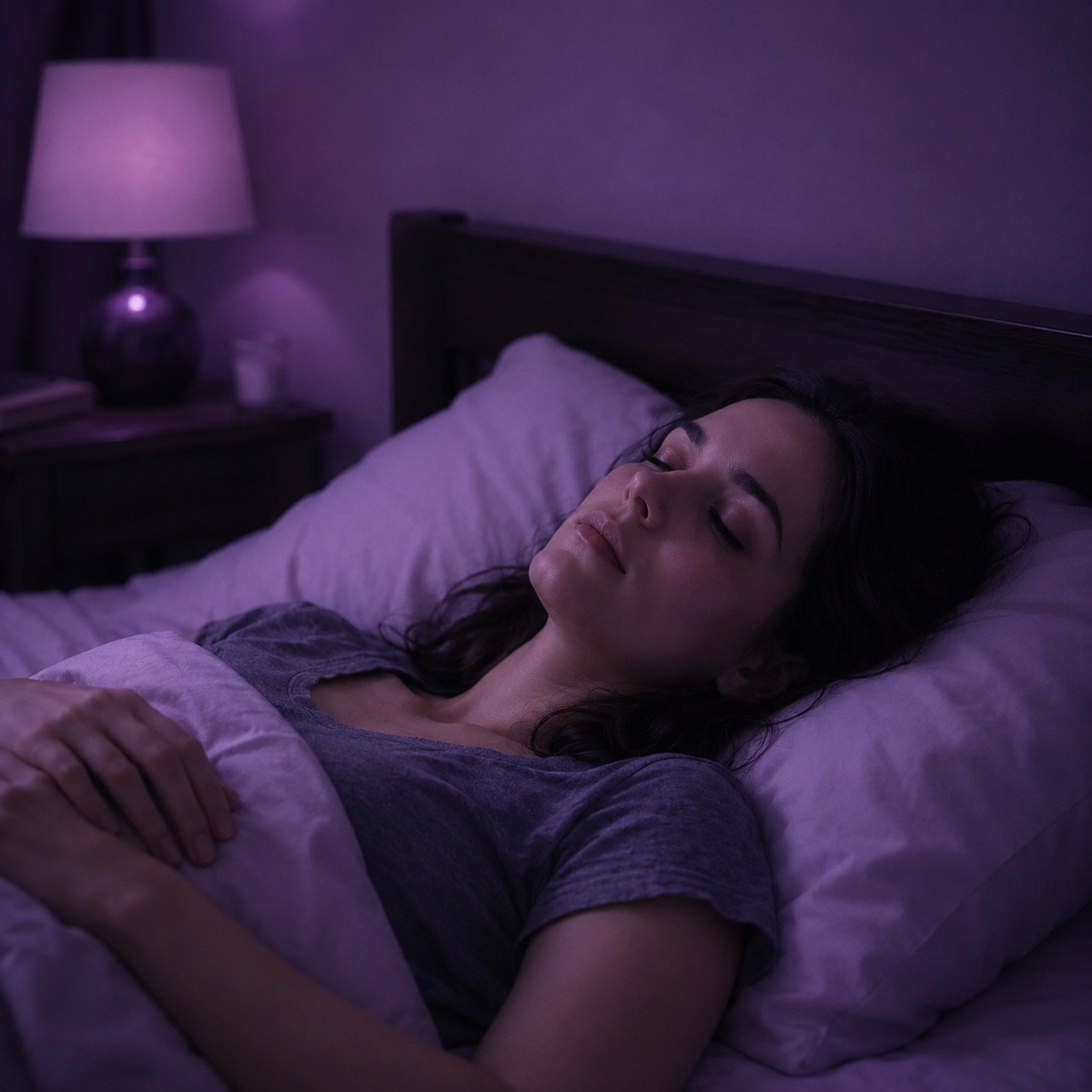 Woman sleeping peacefully after using melty sleep strips