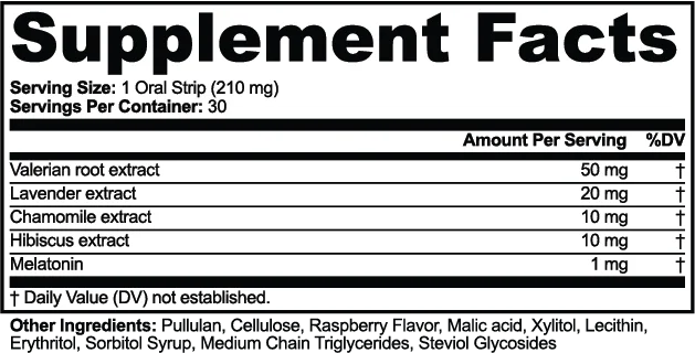 Supplement Facts label for bloop sleep strips